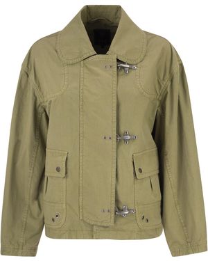 Fay Cropped Technical Cotton Jacket With Signature Hook Fastening - Green