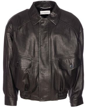 Saint Laurent Baloon Lamb Leather Bomber Jacket - Black