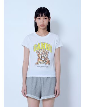 Ganni Basic Cotton Baby Tiger T-Shirt - White