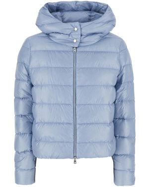 Herno Light Short Down Jacket With Hood And Metal Plate On The Back - Blue