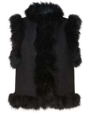 Fendi Wool Vest With Fox Fur Inserts - Black