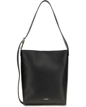 Jil Sander Cannolo Leather Shoulder Bag - Black