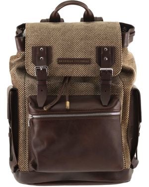Brunello Cucinelli Herringbone-Texture Backpack With Leather Trims - Brown