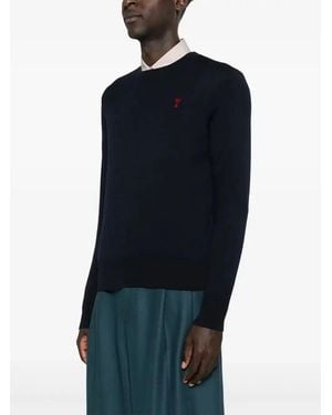 Ami Paris Ami Alexandre Mattiussi Crewneck Sweater With Contrasted "Ami De Coeur" - Blue