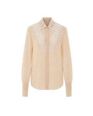 Fendi Georgette Shirt With Peonia Lace Detail - Natural