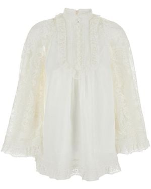 Zimmermann 'Ascension' Blouse With Lace Panels And Scallop Hem - White