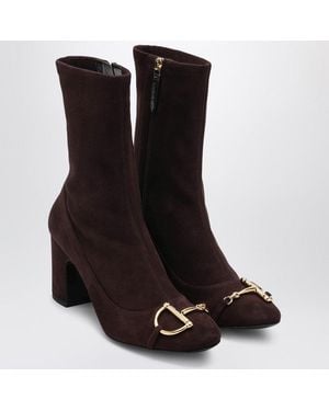 Gucci Suede Ankle Boot With Half Bit - Black