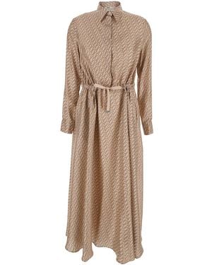 Herno Dress With Classic Collar And All-Over Print - Natural