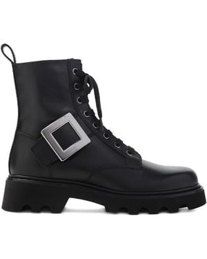 Roger Vivier Smooth Leather Ankle Boots With Lace-Up Closure - Black