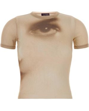Jean Paul Gaultier Mesh Baby Tee Printed Face Mini Top - White