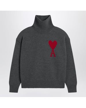 Ami Paris Turtleneck Sweater Ami De Coeur - Gray
