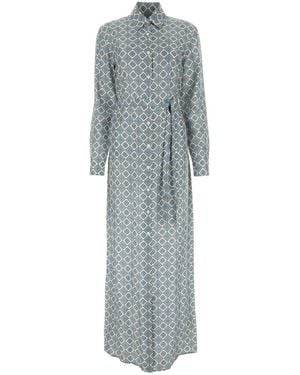 Prada Printed Silk Shirt Dress - Gray