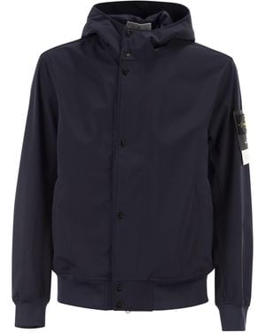 Stone Island Jacket With Hood And Water- And Wind-Resistant Membrane - Blue
