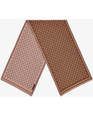 Gucci Wool Scarf With Gg Motif - Brown
