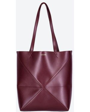 Loewe Shiny Leather Puzzle Fold Tote Medi - Purple