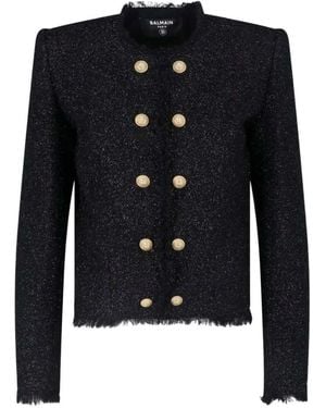 Balmain Tweed Jacket With Lion-Head Buttons - Blue