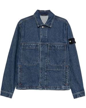 Stone Island Grainy Wash' Biker Jacket - Blue