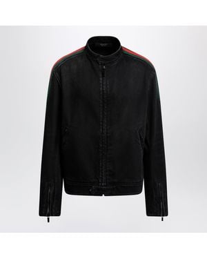 Gucci Cotton Denim Biker Jacket With Web Trim - Black