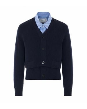 Sacai Poplin X Cotton Knit Cardigan - Blue