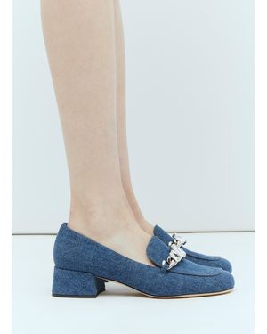 Miu Miu Crystal Embellished Denim Pumps - Blue
