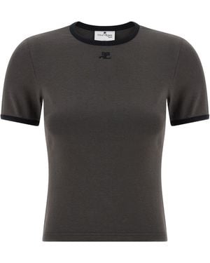 Courreges Fitted Cotton T-Shirt With Contrast Detailing And Crew Neckline - Black
