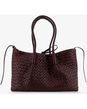 Bottega Veneta Pinacoteca Leather Handbag With Intrecciato Motif - Purple