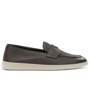 Prada Grained Leather Loafers - Gray