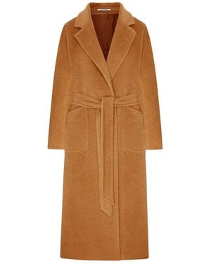 Tagliatore Long Camel Belted Coat - Brown