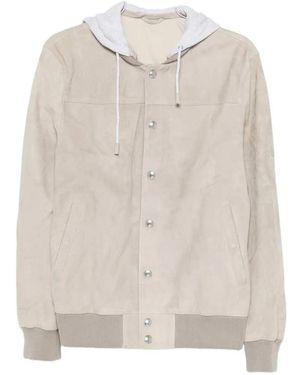 Eleventy Suede-Texture Hooded Bomber Jacket - White