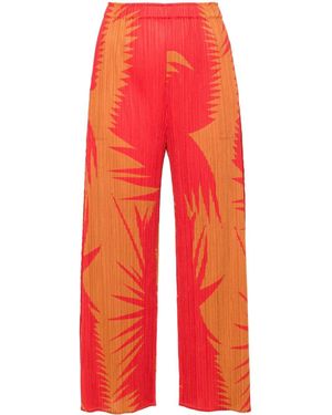 Pleats Please Issey Miyake Printed Cropped Pants - Red