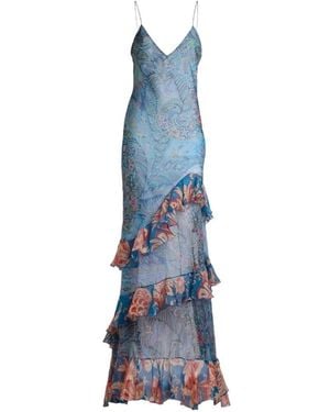 Etro Long Wide Dress With Ruffles - Blue