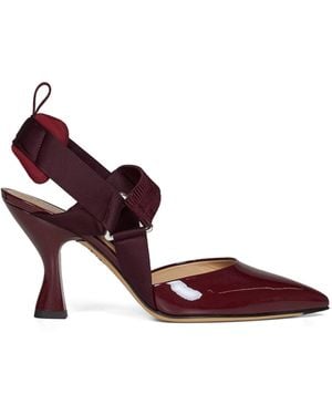 Fendi Burgundy Patent Leather Colibrì Slingbacks - Multicolor