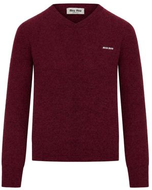 Miu Miu V-Neck Wool Sweater - Red