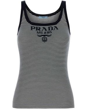 Prada Embroidered Silk Tank Top - Black