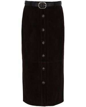 Self-Portrait Midi Skirt Suede Lamb Leather - Black