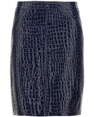 Tom Ford Coconut-Print Leather Midi Skirt With Back Pleat - Blue