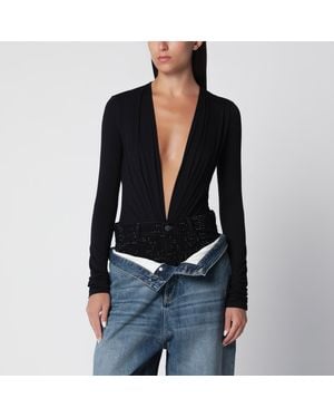 ANDAMANE Deep Neckline Stretch Jersey Bodysuit - Black