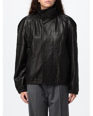 Saint Laurent Cropped Lamb Leather Jacket With Ruched Shoulders - Black