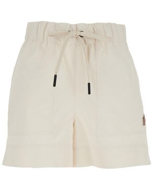 Moncler Shorts With Drawstring Elastic Waist And Logo Patch On The Side - White