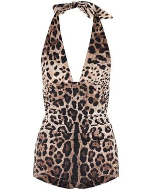 Dolce & Gabbana Leopard Print Stretch Nylon Swimsuit - Black