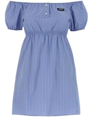 Miu Miu Jersey And Poplin Mini Dress in Blue | Lyst