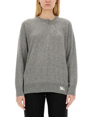 Burberry Cashmere Sweater With Kilt Pin - Gray