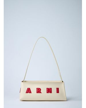 Marni Leather Baguette Musuem Shoulder Bag - White