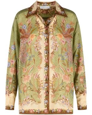 Zimmermann 'Indra' Khaki Silk Shirt - Green