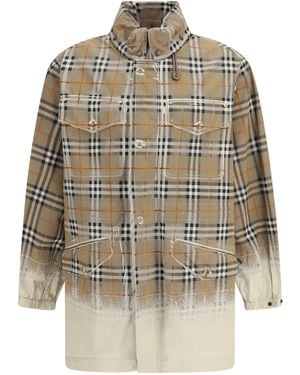 Burberry Gabardine Parka Faded Check Taupe - White