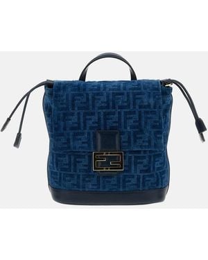 Fendi Backpack Denim Flock Ffbackpack Denim Flock Ff - Blue