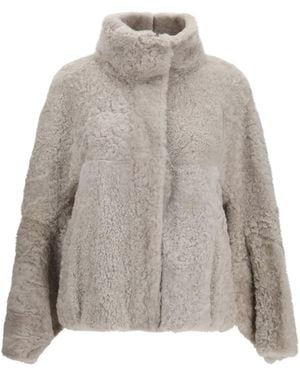 Brunello Cucinelli High-Neck Shearling Jacket - Gray