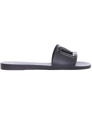 Dolce & Gabbana Dolce&Gabbana Calfskin Sliders With Dg Logo - Blue