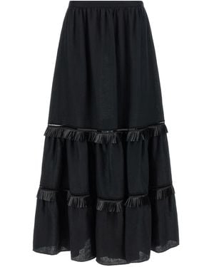Kiton Fringed Linen Skirt - Black