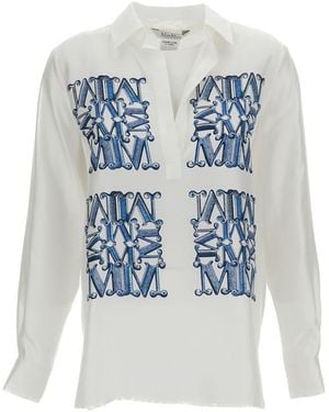 Max Mara Logo Print Silk Shirt - Blue